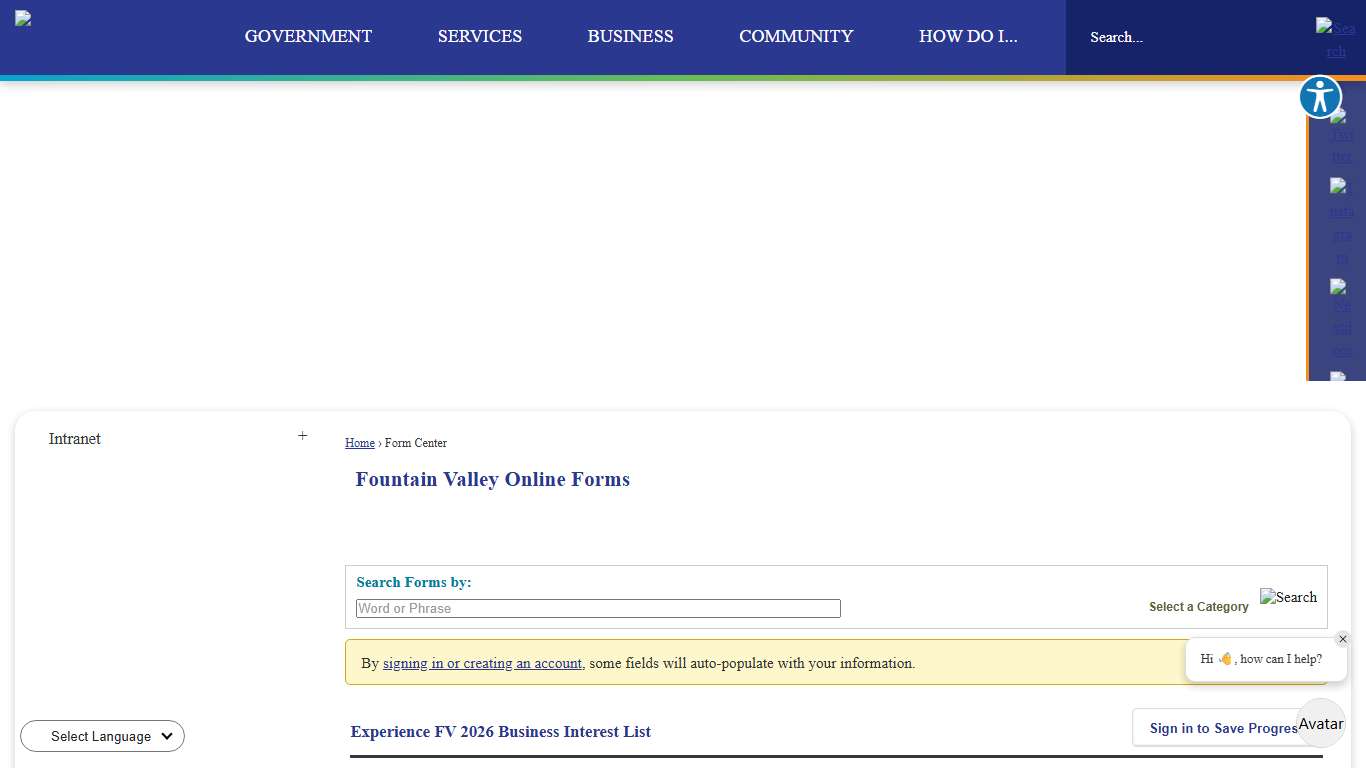 Form Center • Experience FV 2026 Business Interest List